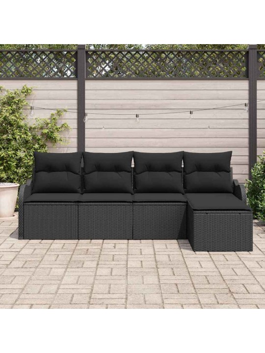 Dārza dīvānu komplekts 5 pcs melna poliūtu rotangpalma