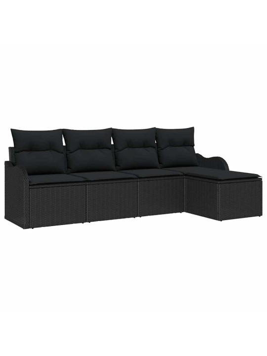 Dārza dīvānu komplekts 5 pcs melna poliūtu rotangpalma
