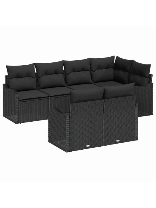 Dārza dīvānu komplekts 7 pcs melna poliūtu rotangpalma