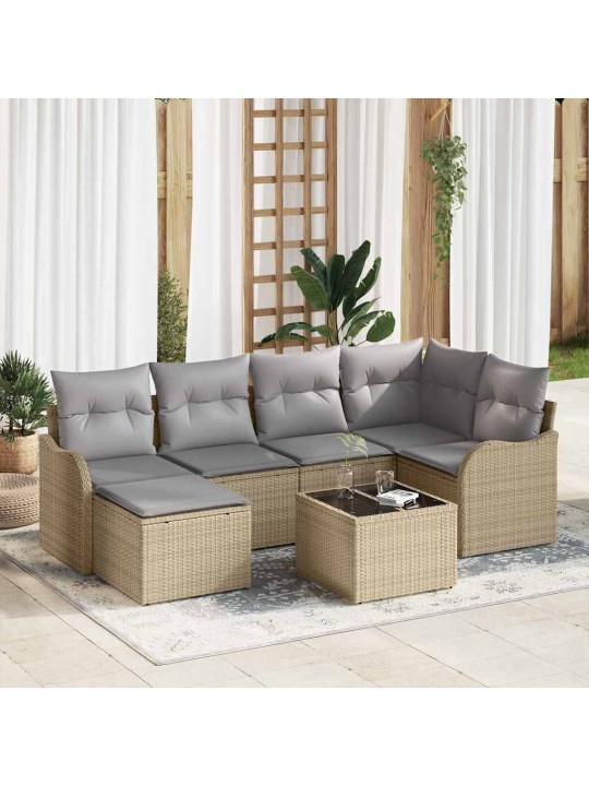 Dārza dīvānu komplekts ar spilvenu 7 pcs bēša un gaiši pelēka