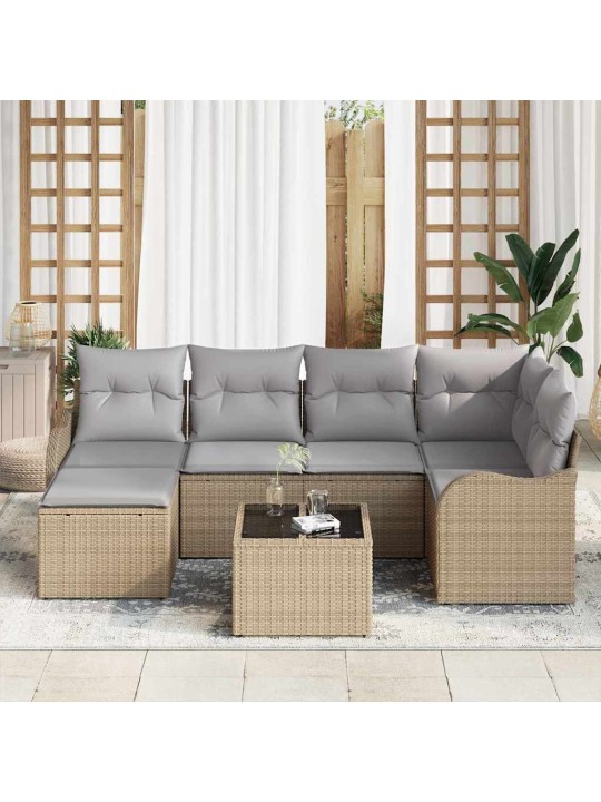 Dārza dīvānu komplekts ar spilvenu 7 pcs bēša un gaiši pelēka