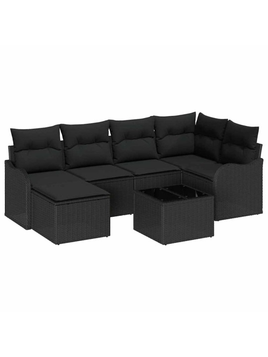Dārza dīvānu komplekts 7 pcs melna poliūtu rotangpalma
