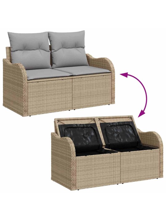 Dārza dīvānu komplekts ar spilvenu 7 pcs bēša un gaiši pelēka