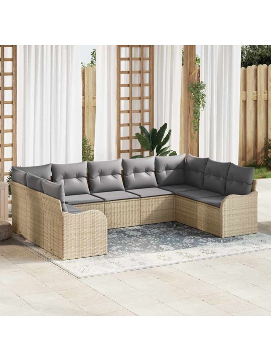 Dārza dīvānu komplekts ar spilvenu 9 pcs beige, gaiši pelēks