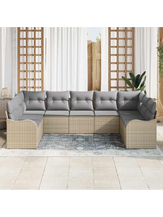 Dārza dīvānu komplekts ar spilvenu 9 pcs beige, gaiši pelēks