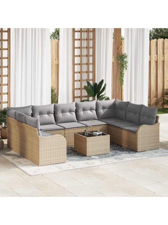 Dārza dīvānu komplekts ar spilvenu 10 pcs beige, gaiši pelēks