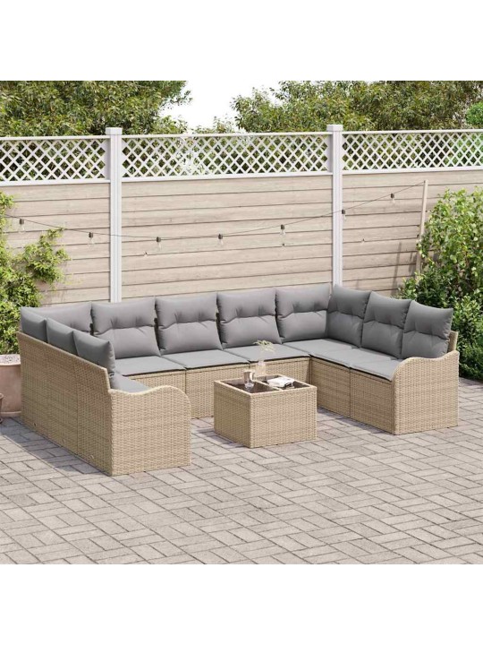 Dārza dīvānu komplekts ar spilvenu 10 pcs beige, gaiši pelēks