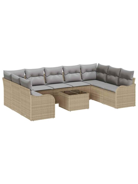 Dārza dīvānu komplekts ar spilvenu 10 pcs beige, gaiši pelēks