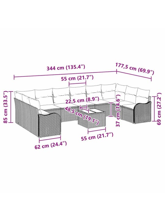 Dārza dīvānu komplekts ar spilvenu 11 pcs brūna un balta