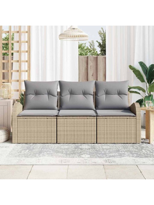 Dārza dīvānu komplekts ar spilvenu 3 pcs bēša un gaiši pelēka