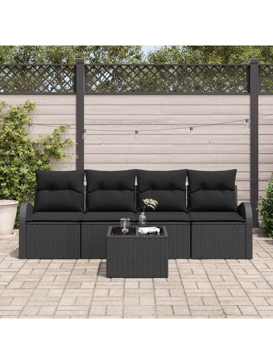 Dārza dīvānu komplekts ar spilvenu 5 pcs melna 55 x 55 x 37 cm