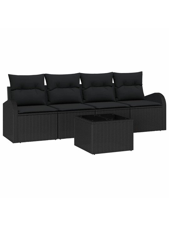 Dārza dīvānu komplekts ar spilvenu 5 pcs melna 55 x 55 x 37 cm
