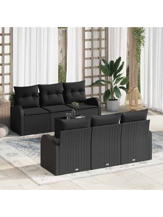 Dārza dīvānu komplekts ar spilvenu 7 pcs melna 55 x 55 x 37 cm