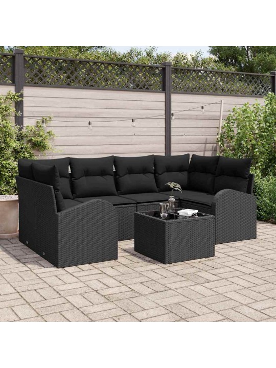 Dārza dīvānu komplekts ar spilvenu 7 pcs melna 55 x 55 x 37 cm
