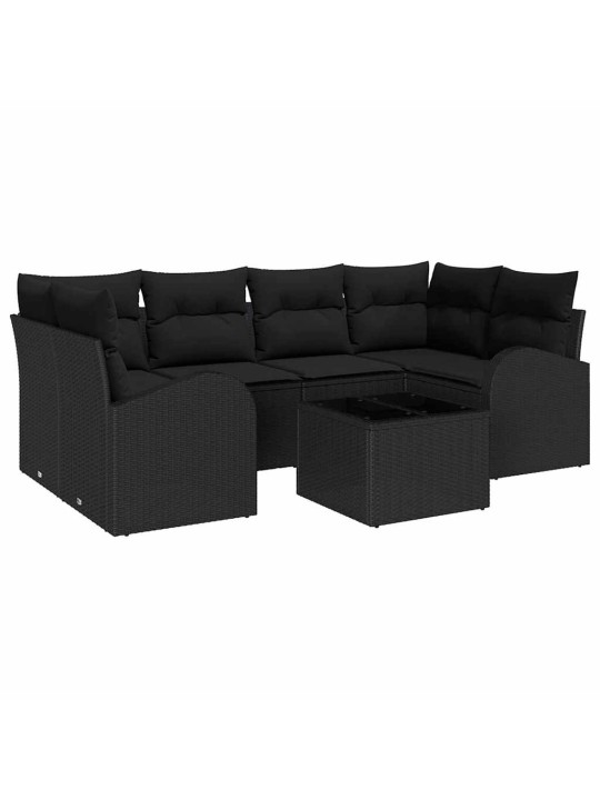 Dārza dīvānu komplekts ar spilvenu 7 pcs melna 55 x 55 x 37 cm