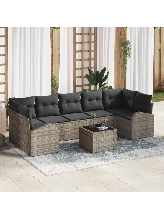 Dārza dīvānu komplekts ar spilvenu 8 pcs pelēka 55 x 55 x 37 cm
