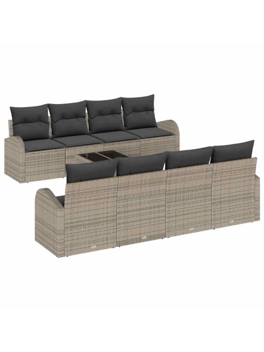 Dārza dīvānu komplekts ar spilvenu 9 pcs pelēka 55 x 55 x 37 cm