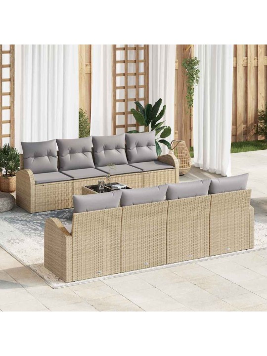Dārza dīvānu komplekts 9 pcs bēšs un pelēks 55 x 55 x 37 cm