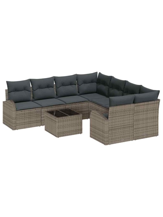 Dārza dīvānu komplekts ar spilvenu 9 pcs pelēka 55 x 55 x 37 cm