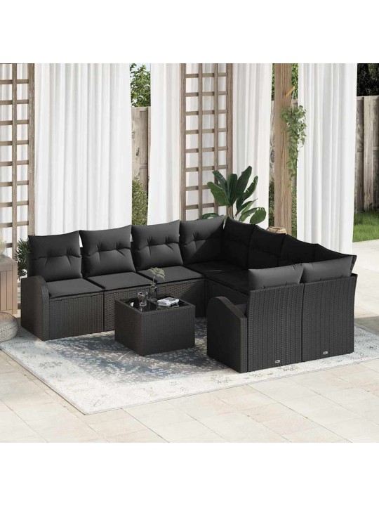 Dārza dīvānu komplekts ar spilvenu 9 pcs melna 55 x 55 x 37 cm