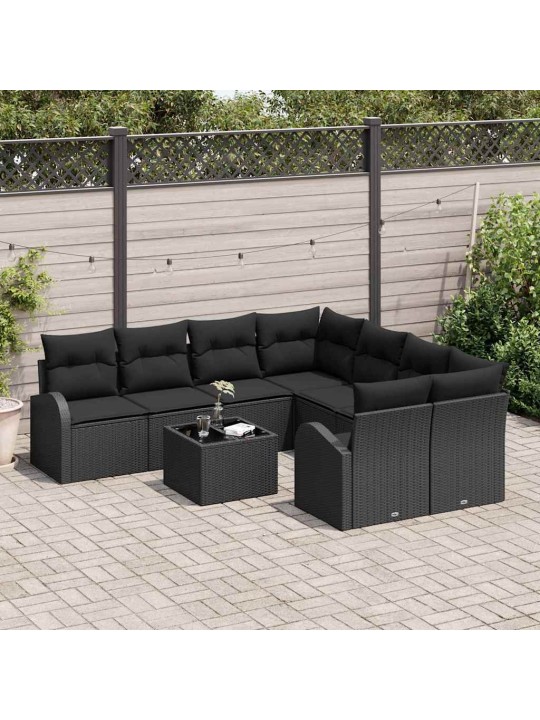 Dārza dīvānu komplekts ar spilvenu 9 pcs melna 55 x 55 x 37 cm