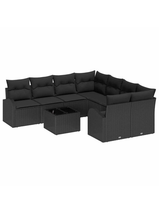 Dārza dīvānu komplekts ar spilvenu 9 pcs melna 55 x 55 x 37 cm