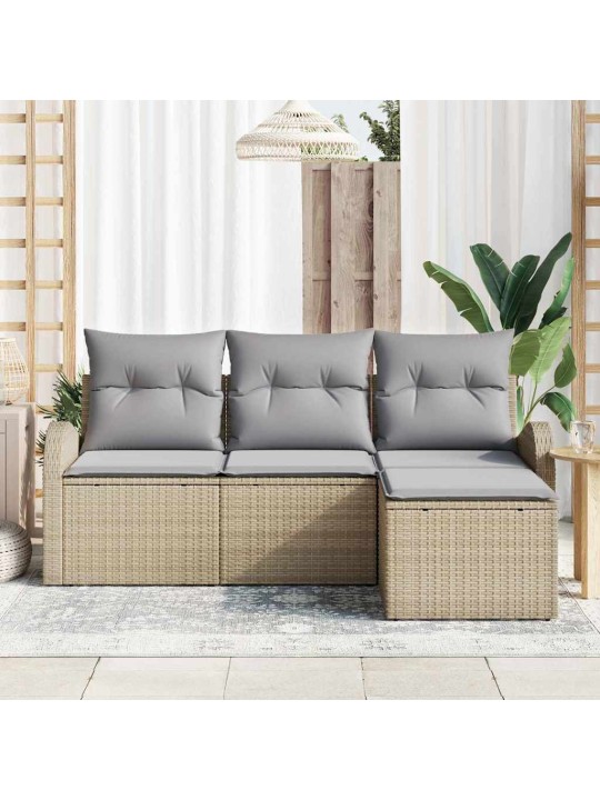 Dārza dīvānu komplekts ar spilvenu 4 pcs bēša un gaiši pelēka
