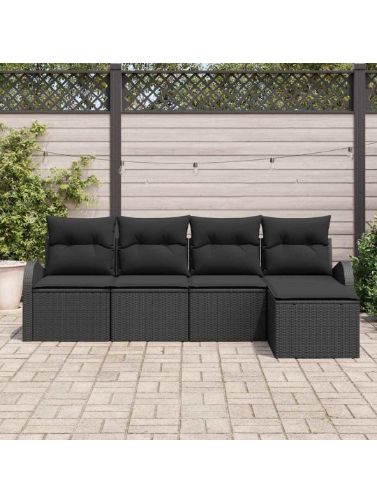 Dārza dīvānu komplekts 5 pcs melna poliūtu rotangpalma
