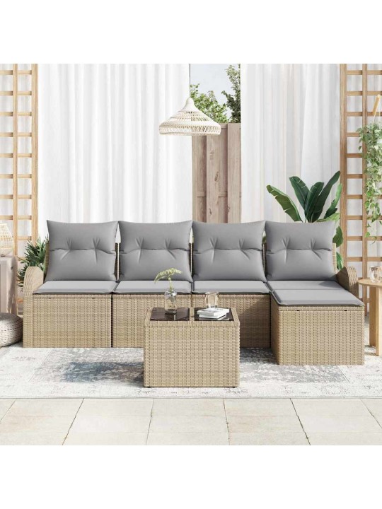 Dārza dīvānu komplekts ar spilvenu 6 pcs bēša un gaiši pelēka