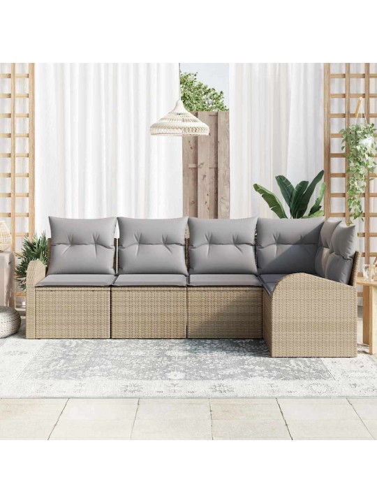 Dārza dīvānu komplekts ar spilvenu 5 pcs bēša un gaiši pelēka