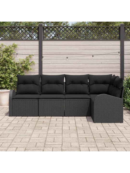 Dārza dīvānu komplekts 5 pcs melna poliūtu rotangpalma