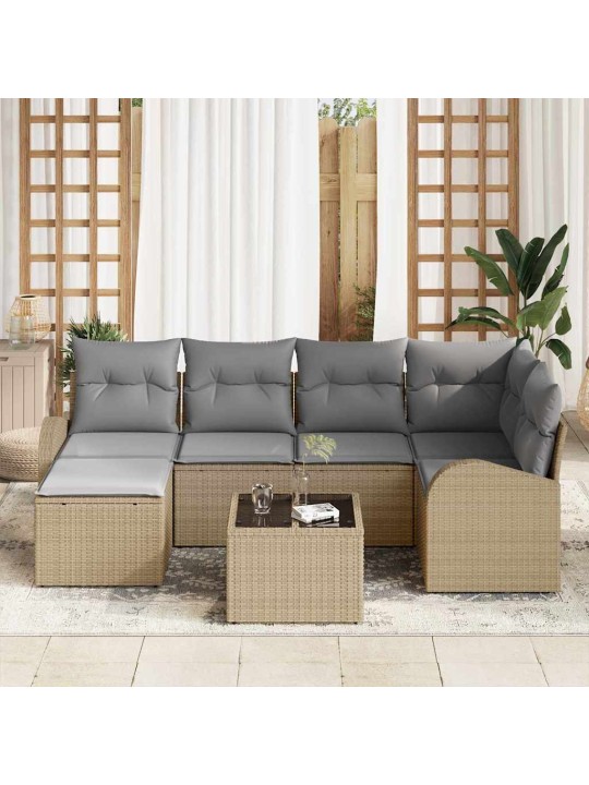 Dārza dīvānu komplekts ar spilvenu 7 pcs bēša un gaiši pelēka