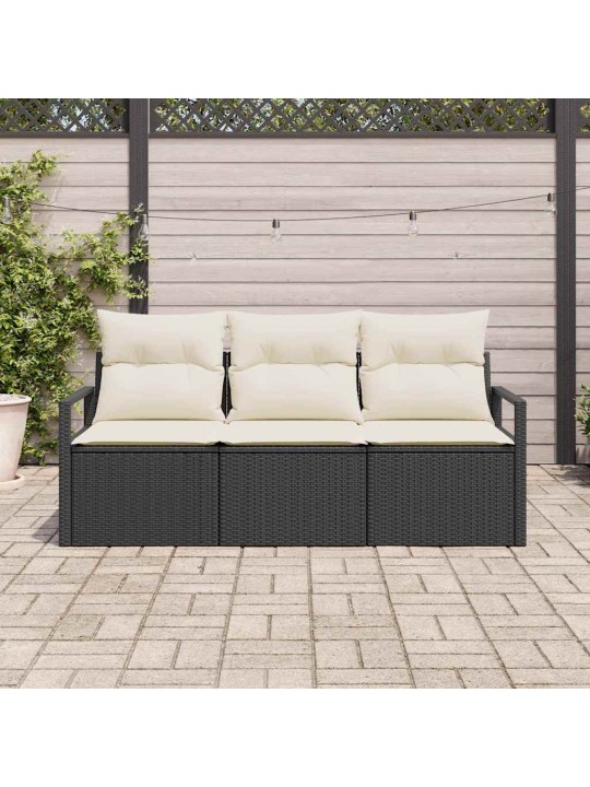 Dārza dīvānu komplekts ar spilvenu 3 pcs melns un krēmkrāsa