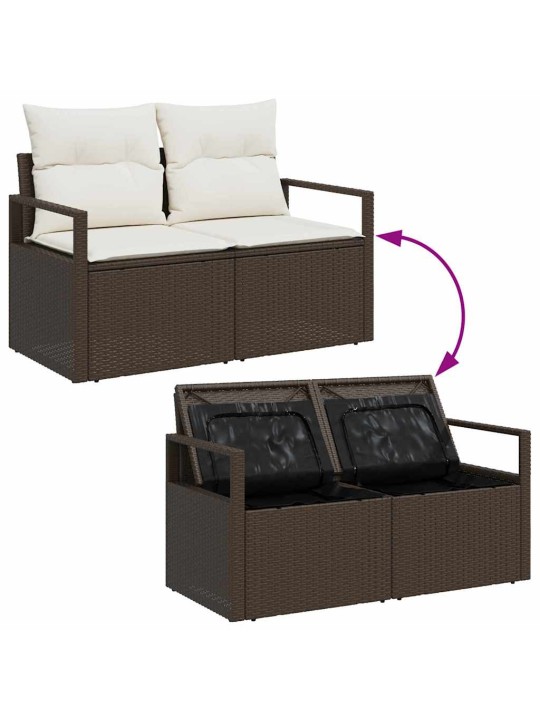 Dārza dīvānu komplekts ar spilvenu 3 pcs brūns, krēmkrāsas