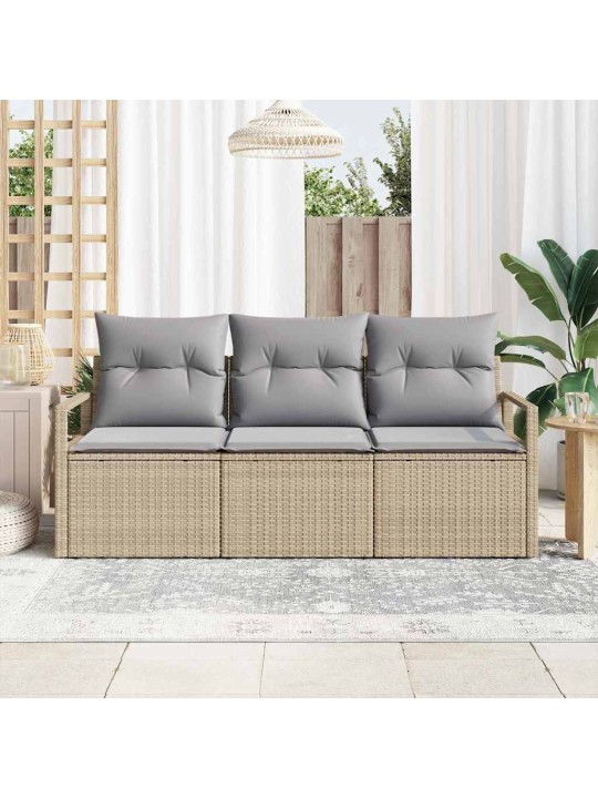 Dārza dīvānu komplekts ar spilvenu 3 pcs bēša un gaiši pelēka