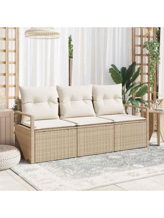 Dārza dīvānu komplekts ar spilvenu 3 pcs beige, krēmkrāsa