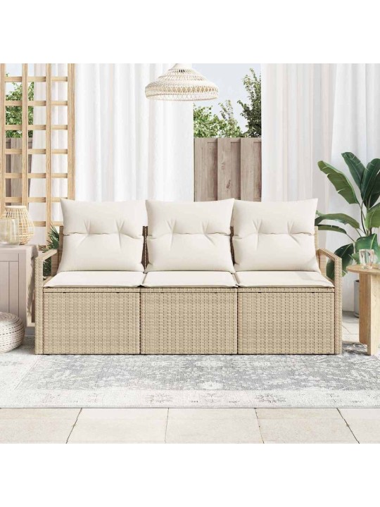 Dārza dīvānu komplekts ar spilvenu 3 pcs beige, krēmkrāsa