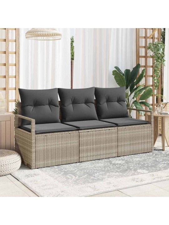 Dārza dīvānu komplekts ar spilvenu 3 pcs gaiši pelēks