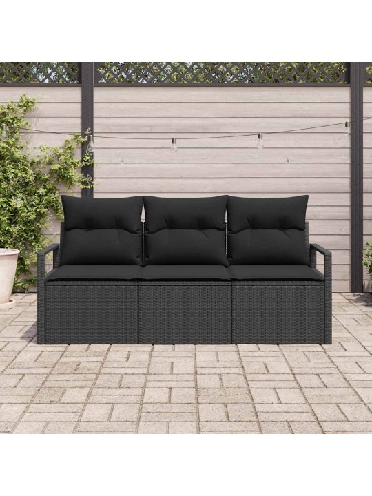 Dārza dīvānu komplekts ar spilvenu ar uzglabāšanu 3 pcs melna