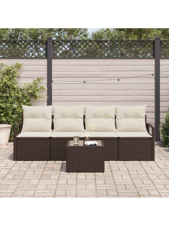 Dārza dīvānu komplekts 5 pcs brūns un krēma 55 x 55 x 37 cm