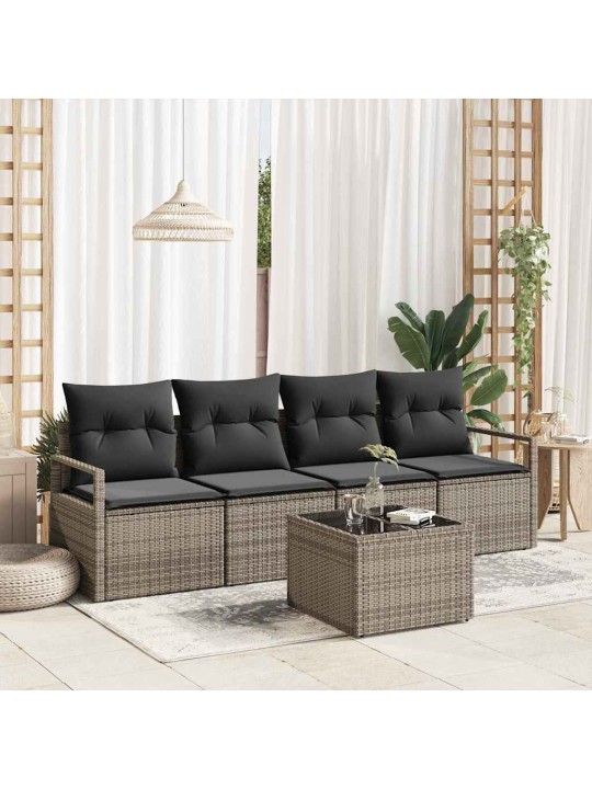 Dārza dīvānu komplekts ar spilvenu 5 pcs pelēka 55 x 55 x 37 cm