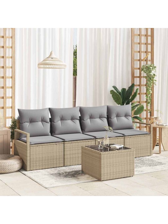 Dārza dīvānu komplekts 5 pcs bēšs un pelēks 55 x 55 x 37 cm