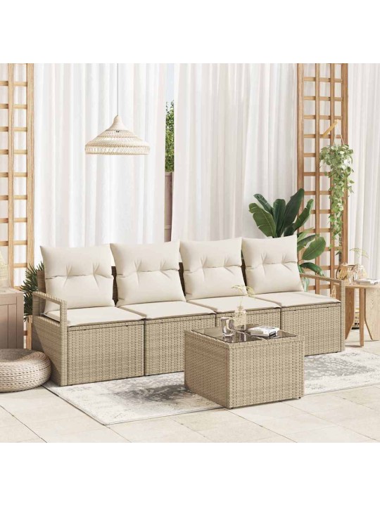 Dārza dīvānu komplekts 5 pcs bēšs un krēms 55 x 55 x 37 cm