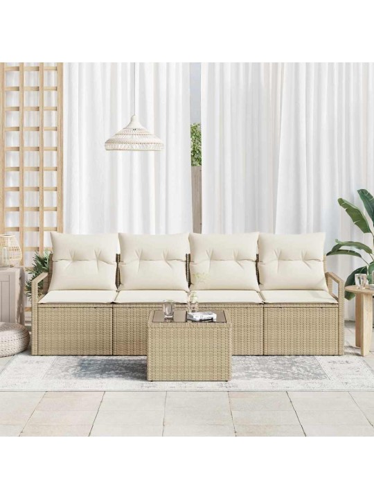 Dārza dīvānu komplekts 5 pcs bēšs un krēms 55 x 55 x 37 cm
