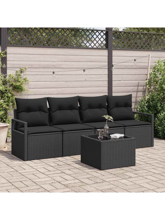 Dārza dīvānu komplekts ar spilvenu 5 pcs melna 55 x 55 x 37 cm