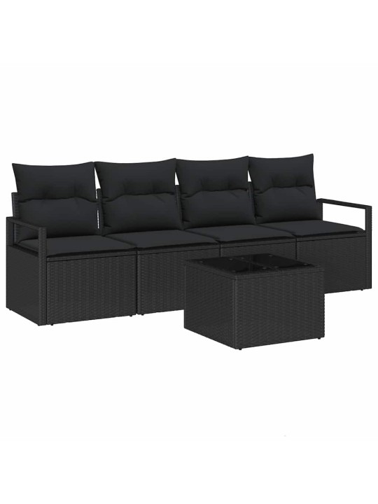 Dārza dīvānu komplekts ar spilvenu 5 pcs melna 55 x 55 x 37 cm