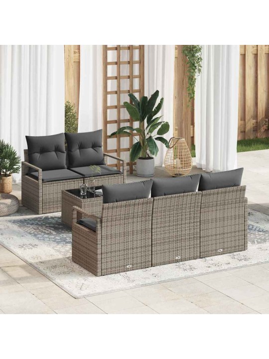 Dārza dīvānu komplekts ar spilvenu 6 pcs pelēka 55 x 55 x 37 cm