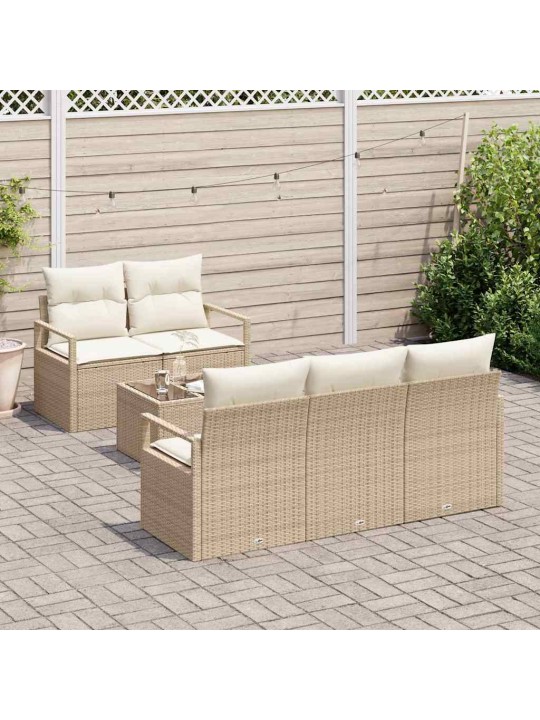 Dārza dīvānu komplekts 6 pcs bēšs un krēms 55 x 55 x 37 cm