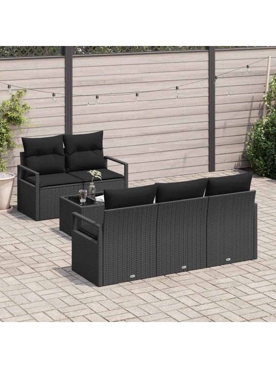 Dārza dīvānu komplekts ar spilvenu 6 pcs melna 55 x 55 x 37 cm