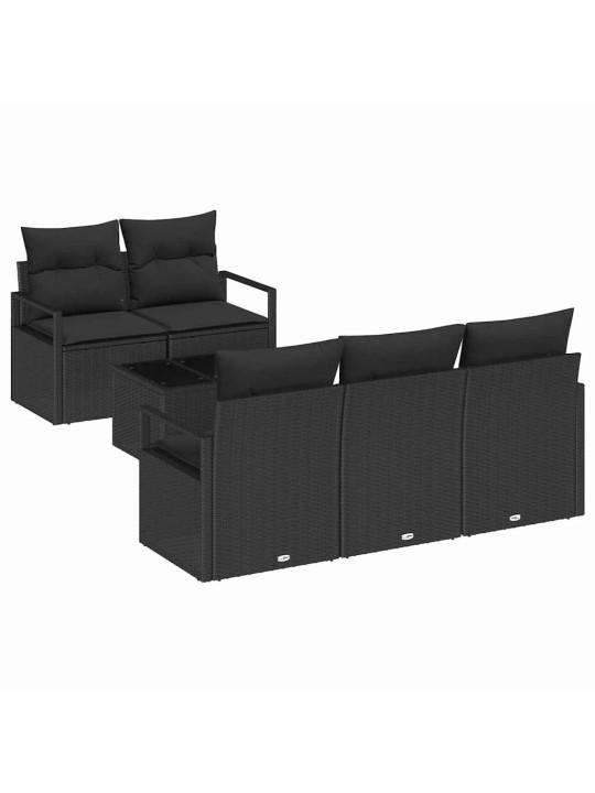 Dārza dīvānu komplekts ar spilvenu 6 pcs melna 55 x 55 x 37 cm